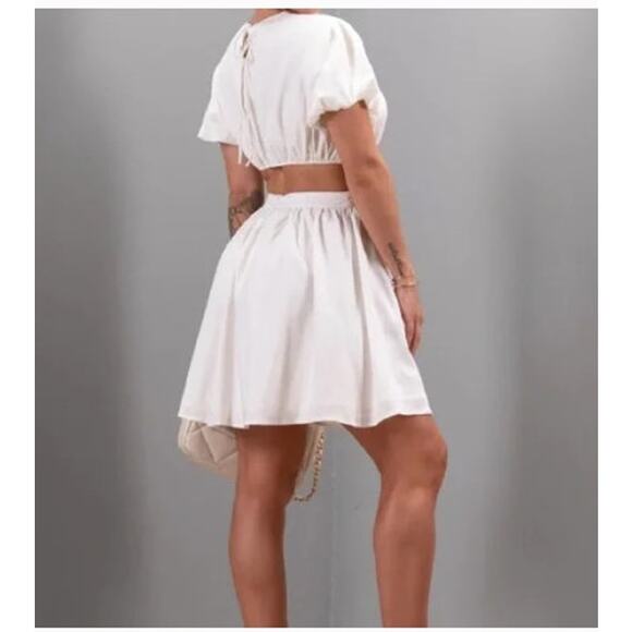 New NWT By Egreis Lila Dress Large White Side Cut-Out Linen - Picture 3 of 15